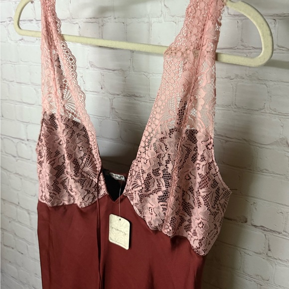 NWT Free People Sparkling Cider Slip Dress L Terra Cotta Satin Lace Maxi - Picture 7 of 10